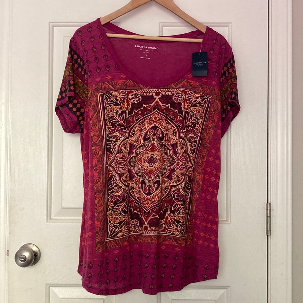NWT Lucky Brand Fuchsia Patterned Top/T-Shirt